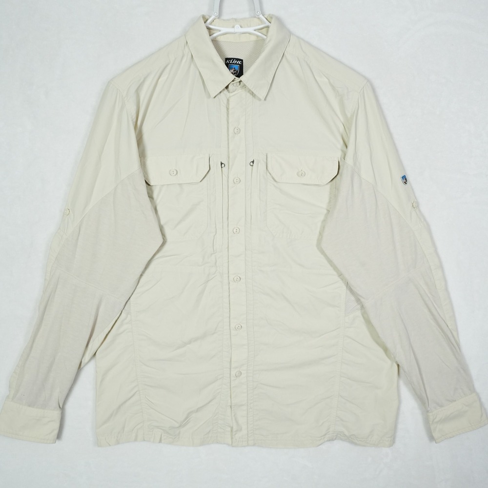 Kuhl Airspeed Mens Large Tan Long Sleeve Vented Hiking Button Down Shirt L